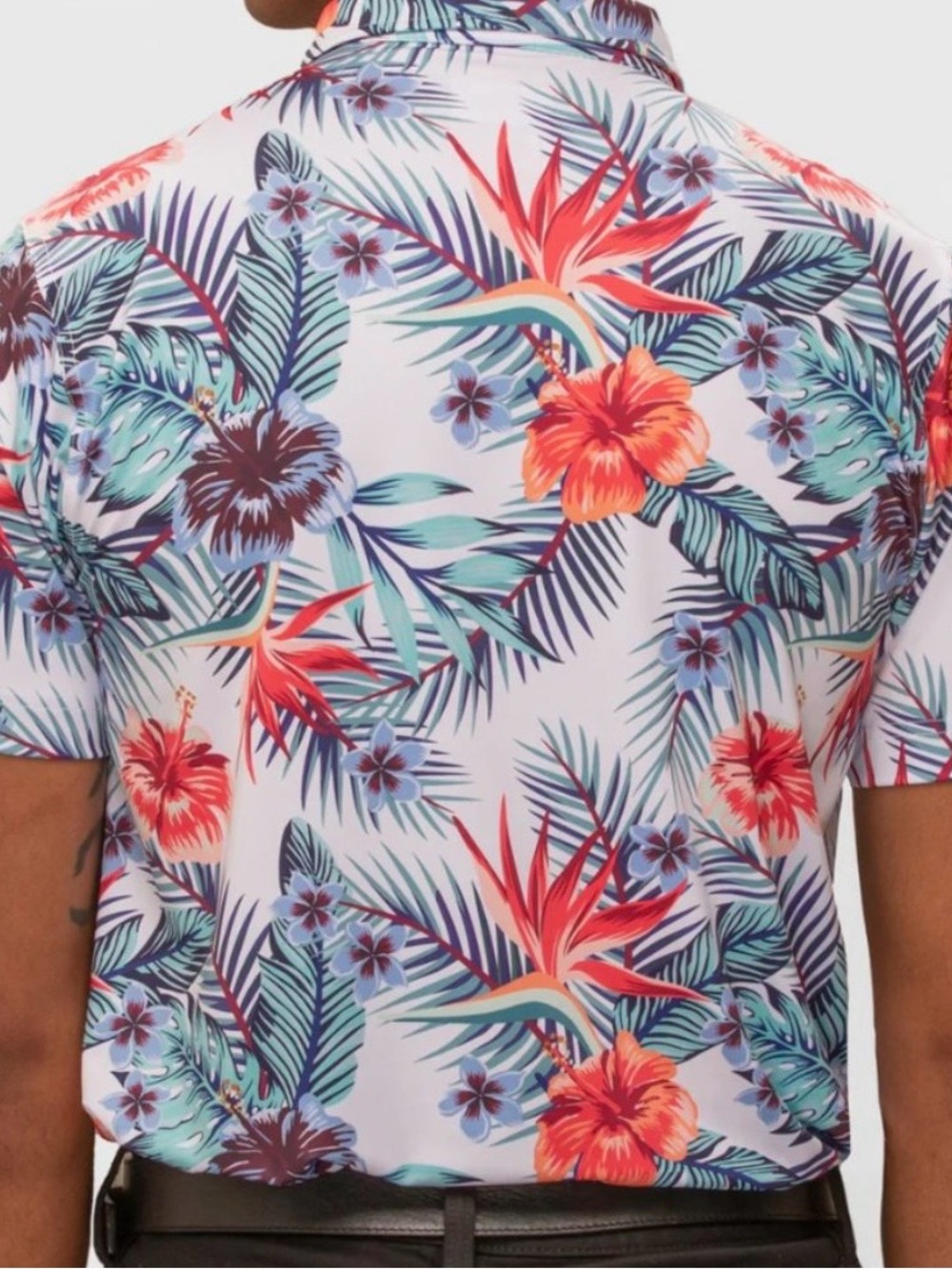 Mens Waggle Collared Golf Hawiian Tropics Palm Polo - Picture 2 of 8